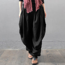 Load image into Gallery viewer, Elastic Waist Pockets Solid Cotton Linen Baggy Wide Leg Pants
