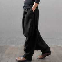 Load image into Gallery viewer, Elastic Waist Pockets Solid Cotton Linen Baggy Wide Leg Pants
