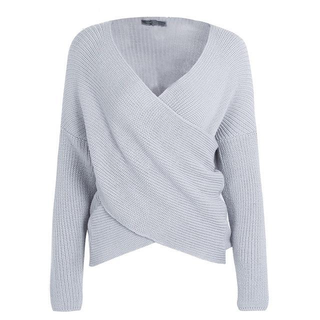 V Neck Cross Knitting Sweater