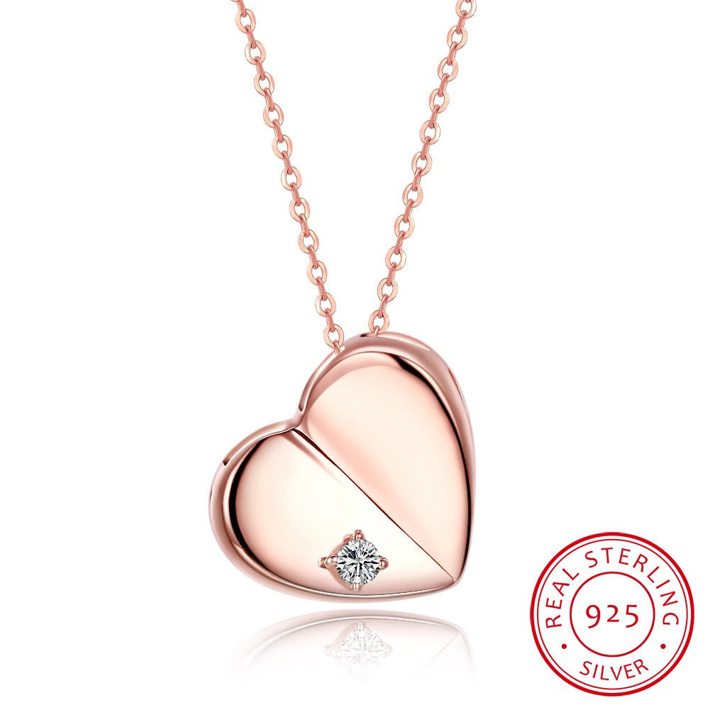 S925 Silver Necklace Fashion Heart Pendant Necklace Rose Gold Heart Pendant Necklace