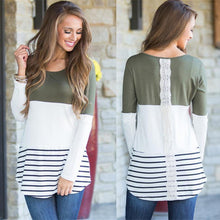 Load image into Gallery viewer, Back Lace Striped Long Sleeve Blouse
