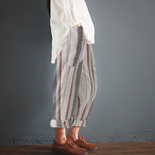 Load image into Gallery viewer, Striped Elastic High Waist Cotton Linen Harem Pants Pantalon
