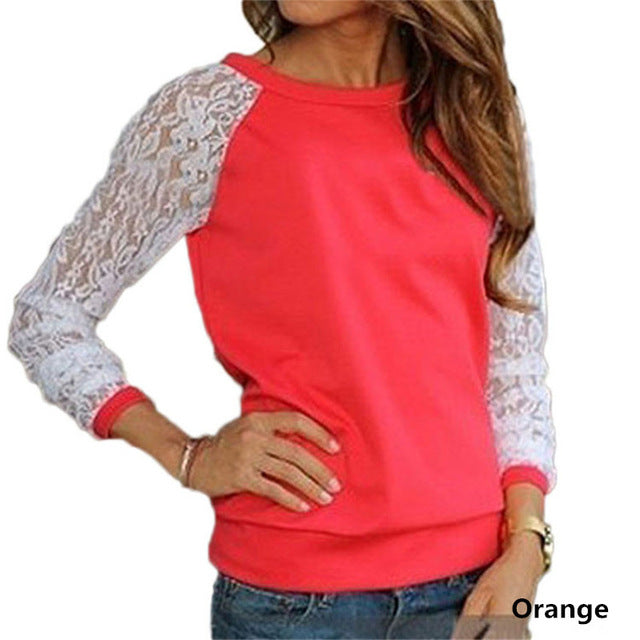 Casual Lace Patchwork Long Sleeve Sweatshirt