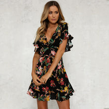 Load image into Gallery viewer, Flower Print Bohemian Style Ruffle Beach Dress
