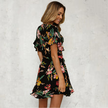 Load image into Gallery viewer, Flower Print Bohemian Style Ruffle Beach Dress
