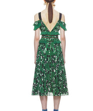 Load image into Gallery viewer, Boho Cold Shoulder Green Floral Printed Backless Dress
