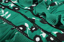 Load image into Gallery viewer, Boho Cold Shoulder Green Floral Printed Backless Dress
