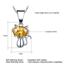 Load image into Gallery viewer, Real Silver 925 Jewelry Created Citrine Gemstone Cat Pendant Necklace
