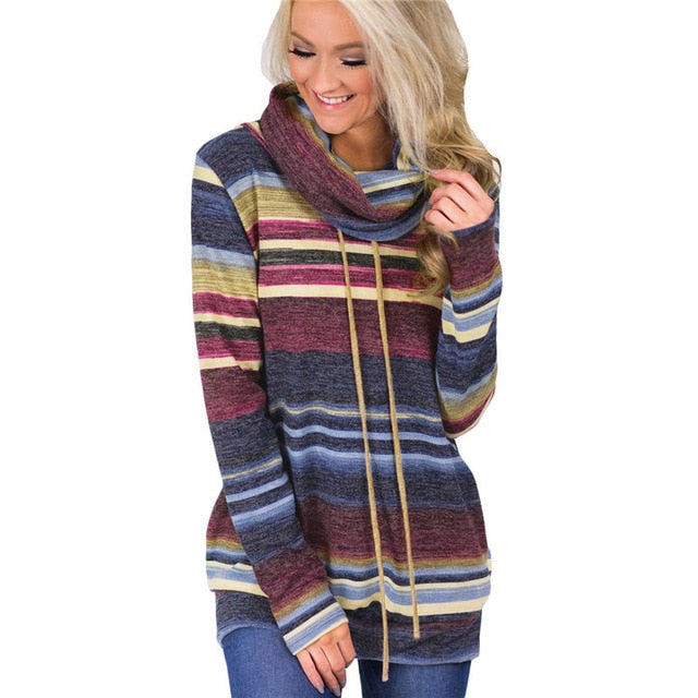 Multicolor Striped Long Sleeve Hoodies Pullover