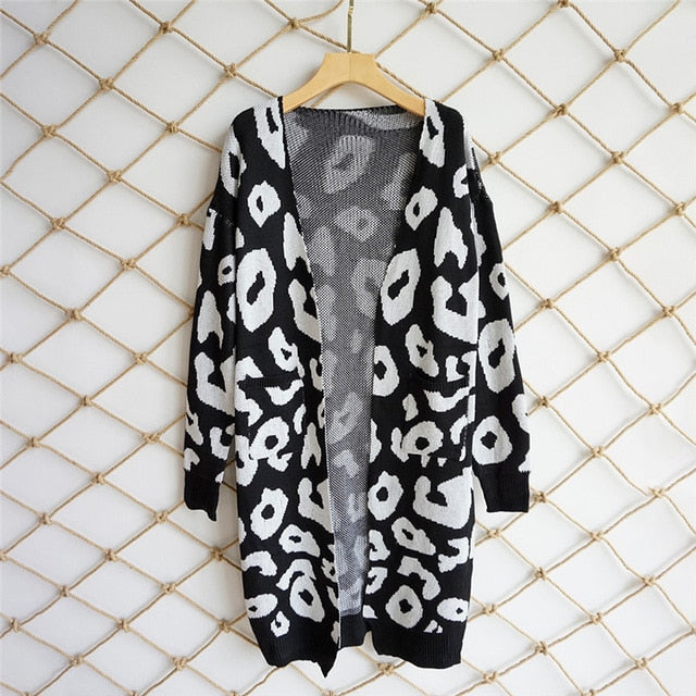 Leopard Print Knitted Long Cardigan