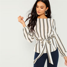 Load image into Gallery viewer, Elegant Striped Print Scoop Neck Long Sleeve Blouse
