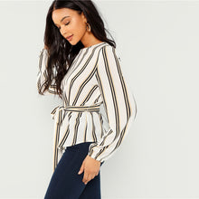 Load image into Gallery viewer, Elegant Striped Print Scoop Neck Long Sleeve Blouse
