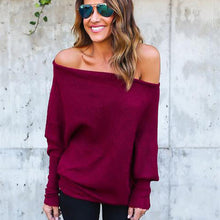 Load image into Gallery viewer, Long Sleeve Knitted Sexy Off shoulder Batwing Sweater
