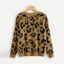 Load image into Gallery viewer, Leopard Print Fuzzy Round Neck Pullover Sweater
