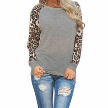 Load image into Gallery viewer, Patchwork Long Sleeve Blouse Leopard Print
