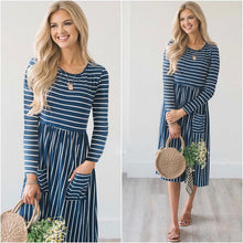 Load image into Gallery viewer, Long Sleeve Striped Elegant Dress With Pockets
