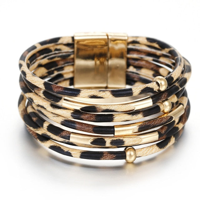 ZHANGWW 2PIC Europe Leopard Velvet Leather Bracelet For Women